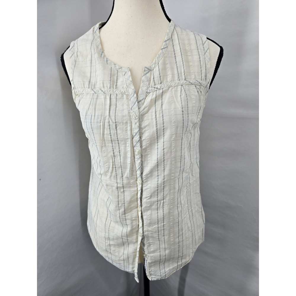 Toad&Co Women XS White Gray Striped Sleeveless Button Down Blouse Top 2293